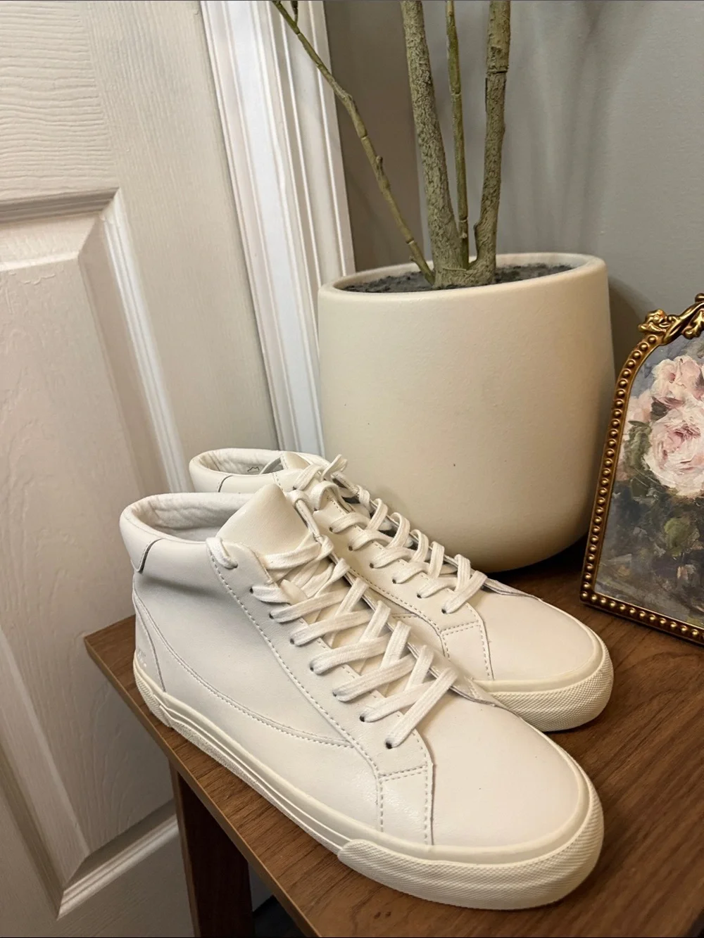 Madewell Sidewalk High Top Leather Sneakers Pale Parchment Women’s 11